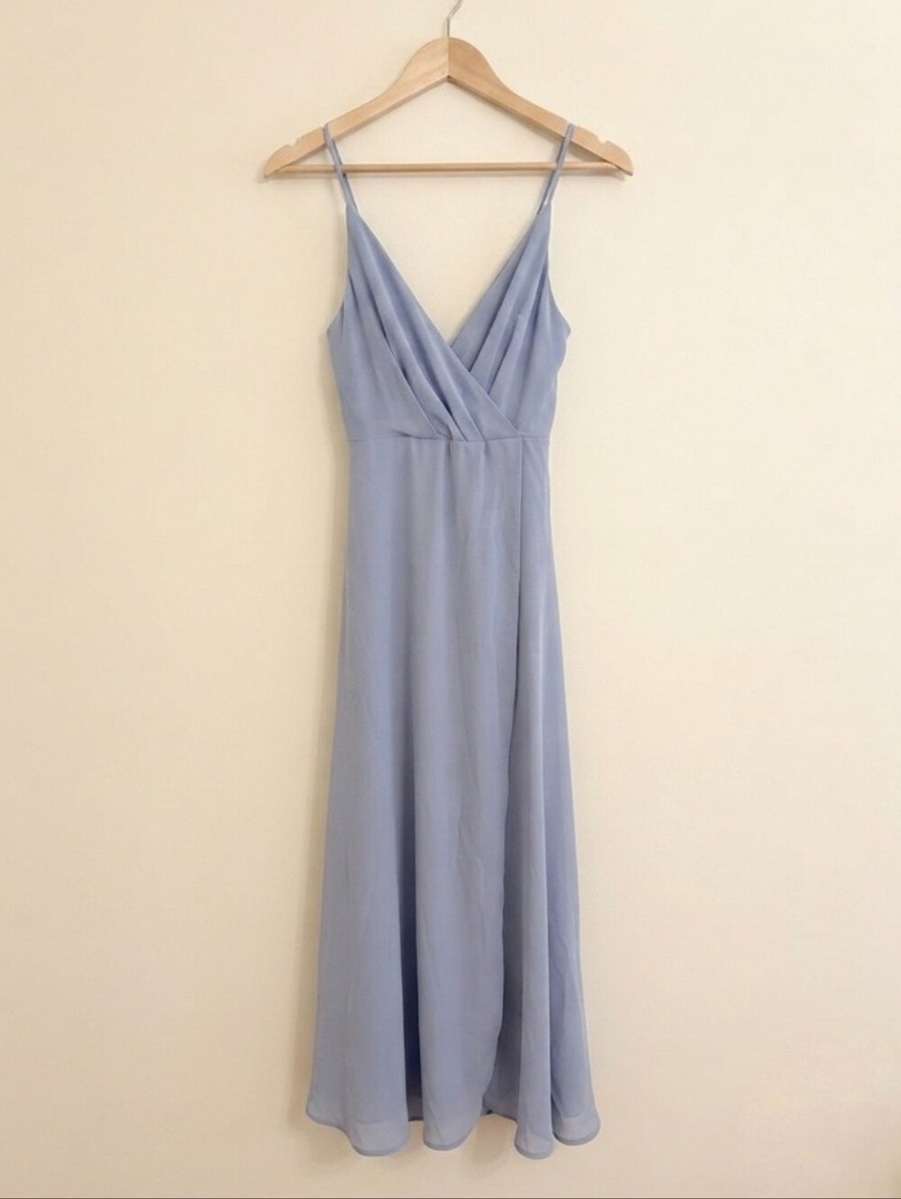 Lush Dusty Blue Midi Dress - Size Extra Small - V-Neck Flowy Spaghetti Strap